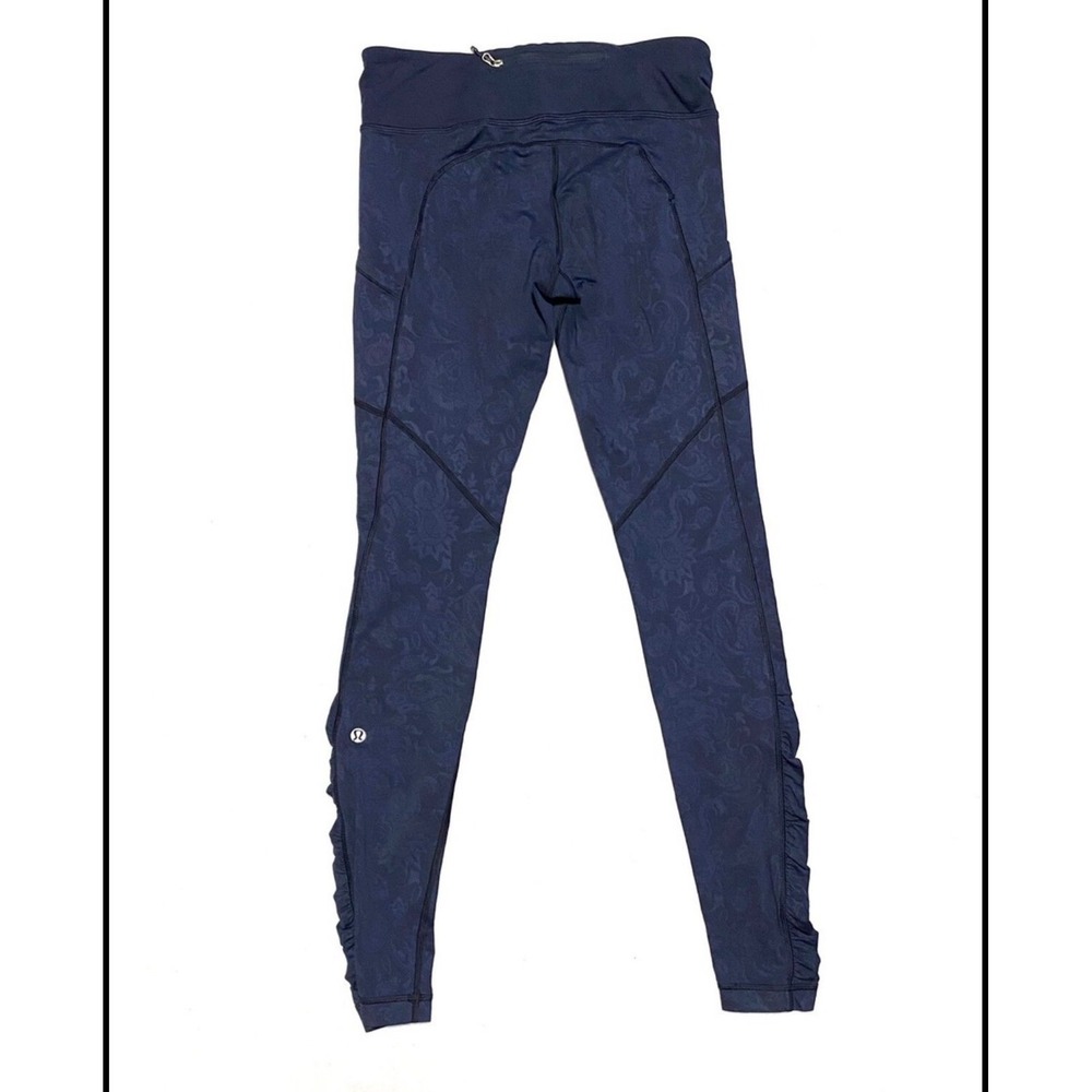 Lululemon womens Speed Tights Pants Lux Navy Paisley Embossed Inkwell Ruched - Picture 6 of 12